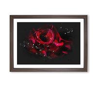 Red Rose Flower Vol.3 Paint Splash Framed Print | A2 Walnut Framed Wall Art | Ready to Hang | Modern Floral Picture | Living Room Bedroom Lounge Office