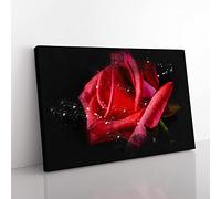 Red Rose Flower Vol.4 Paint Splash Modern Art Canvas Wall Art Print Ready to Hang, Framed Picture for Living Room Bedroom Home Office Décor, 76x50 cm (30x20 Inch)