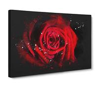 Red Rose Flower Vol.6 Paint Splash Canvas Print | Gallery Wrapped 30mm Frame Wall Art | 20x14 inches | Ready to Hang | Modern Floral Picture | Living Room Bedroom Lounge Office