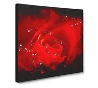 Red Rose Flower Vol.8 Paint Splash Canvas Print | Gallery Wrapped 30mm Frame Wall Art | 14x14 inches | Ready to Hang | Modern Floral Picture | Living Room Bedroom Lounge Office