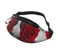 Red Rose Flower Waist Bag Bumbags for Men Women, Print Polyester Waist Pack for Travel Walking Sport with Adjustable Strap