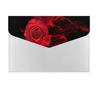 Red Rose Flower Wrapped in Red Smoke Swirl on Black Background 6 Pockets Expanding File Organizer, File Manager Flap and Snap Button Closure for Student Teacher Doctor School 13 x 9.1 inch