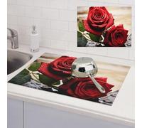 Red Rose Flowers Dish Drying Mat for Kitchen Counter, Absorbent Microfiber Drainer Mats, Non-slip Kitchen Draining Mat for Coffee Machine Dish Rack Pad 24"x18" Dish Drainer Pad