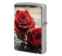 Red Rose Flowers Lighter Case Metal Protective Cover with Double-Sided Art Design, Cool Lighters Pouch Shockproof Lighter Cover for Men Women Gifts, Lighters Not Included