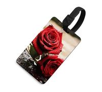 Red Rose Flowers Luggage Tag for Suitcases TSA Approved with Name Id Card Suitcase Tags Identifiers Black Strap Clear Window Personalized Baggage Tag for Cruise Airport Travel Essentials