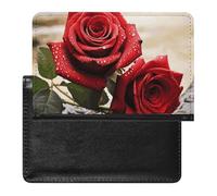 Red Rose Flowers Passport Holder with 3 Card Slots, Portable PU Leather Travel Wallet, Slim Protective Cover for Passport, ID, Credit Cards