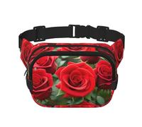 Red Rose Flowers Zipper Fanny Pack, Crossbody Bags with Adjustable Strap for Jogging, Cycling
