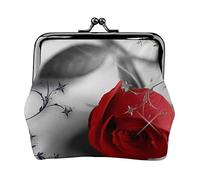 Red Rose Full Double-Sided Printed Pattern Women's and Girls' Fashionable Leather Kiss Lock Coin Purse Card Bag