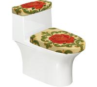 Red Rose & Gold Ornament Pattern Print Bathroom Toilet Lid Cover
