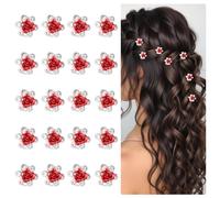Red Rose Hair Clip, 20 PCS Red Rhinestones Hair Pins, Tiny Hair Clips Rose Hair Accessories, Flower Clips for Hair Mini Flower Clips, Cute Decorative Red Hair Clips for Women Valentine's Day Chirstmas