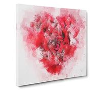 Red Rose Heart Canvas Print | Gallery Wrapped 30mm Frame Wall Art | 14x14 inches | Ready to Hang | Abstract Floral Picture | Living Room Bedroom Lounge Office