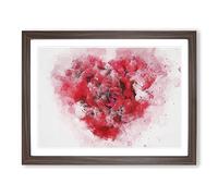 Red Rose Heart In Abstract Modern Art Framed Print | A3 Walnut Framed Wall Art | Ready to Hang | Abstract Floral Picture | Living Room Bedroom Lounge Office