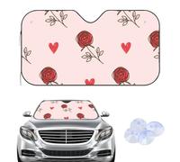Red Rose Heart Windscreen Cover Sunshades, Frost Car Windscreen Cover for Winter, Car Accessories Ice Gifts Wind Screen Protector Windshield for Suv Van (145× 80 cm)