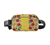 Red Rose Heart Yellow Fanny Pack for Women Men Crossbody Belt Bag Fashion Waist Packs Purse with Adjustable Strap Waist Pouch for Shopping Traveling