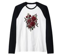 Red Rose Hummingbird Floral Garden Botanical Art Bloom Raglan Baseball Tee
