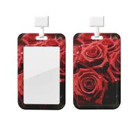 Red Rose Id Badge Holder Waterproof Id Key Card Holder Name Tags Protector Cover with Clear Id Window for Women Men Office Staff Teacher Nurse