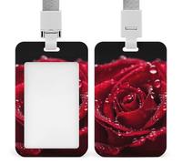 Red Rose Id Badge Holder with Lanyard, Clear Vertical Card Protector Waterproof, Breakaway Safety Neck Strap, Heavy Duty Name Tag Holder for Nurse Teacher Officer Staff Women Men
