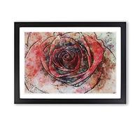 Red Rose in Abstract Framed Print | A2 Black Framed Wall Art | Ready to Hang | Abstract Floral Picture | Living Room Bedroom Lounge Office