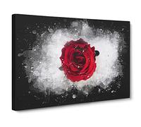 Red Rose In Bloom Paint Splash Canvas Print | Gallery Wrapped 30mm Frame Wall Art | 20x14 inches | Ready to Hang | Modern Floral Picture | Living Room Bedroom Lounge Office