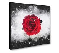 Red Rose in Bloom Paint Splash Canvas Print | Gallery Wrapped 30mm Frame Wall Art | 20x20 inches | Ready to Hang | Modern Floral Picture | Living Room Bedroom Lounge Office