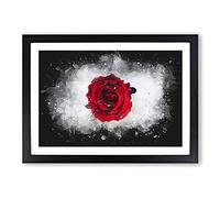 Red Rose in Bloom Paint Splash Framed Print | A2 Black Framed Wall Art | Ready to Hang | Modern Floral Picture | Living Room Bedroom Lounge Office