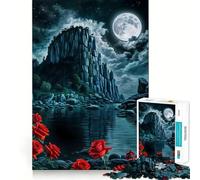 Red Rose in Cliff Night 1000 Piece Jigsaw Puzzle for Teenagers Strengthen Recall Peaceful Fun Quality Edge (38x52cm)