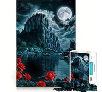 Red Rose in Cliff Night 1000 Piece Jigsaw Puzzles for Teenagers Jigsaw Think Toy Together Fun Sharp Cut Art Collectible (50x75cm)