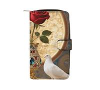 Red Rose in Jeweled Vase Wallet for Men Women PU Leather Wallet Long Wallets Bifold Wallets with 12 Card Holder
