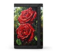 Red Rose in Rain Men's Trifold Wallet with Money Clip Minimalist Credit Card Holder Coin Purse Anniversary Birthday Gift
