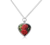 Red Rose in Rain Pet Urns Necklace Jewelry Printed Heart Pendant Cremation Ashes Necklaces Keepsake with Funnel Kit