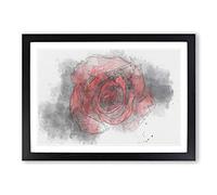 Red Rose in The Shadows in Abstract Framed Print | A2 Black Framed Wall Art | Ready to Hang | Abstract Floral Picture | Living Room Bedroom Lounge Office