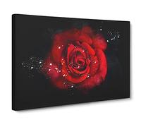Red Rose In The Shadows Paint Splash Canvas Print | Gallery Wrapped 30mm Frame Wall Art | 30x20 inches | Ready to Hang | Modern Floral Picture | Living Room Bedroom Lounge Office