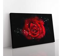 Red Rose In The Shadows Paint Splash Modern Art Canvas Wall Art Print Ready to Hang, Framed Picture for Living Room Bedroom Home Office Décor, 60x40 cm (24x16 Inch)