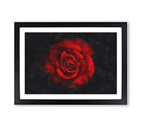 Red Rose in The Shadows Painting Framed Print | A2 Black Framed Wall Art | Ready to Hang | Modern Floral Picture | Living Room Bedroom Lounge Office