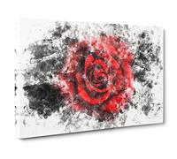 Red Rose In The Shadows Watercolour Modern Canvas Wall Art Print Ready to Hang, Framed Picture for Living Room Bedroom Home Office Décor, 20x14 Inch (50x35 cm)