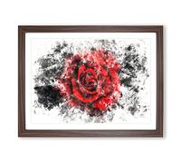 Red Rose In The Shadows Watercolour Modern Framed Wall Art Print, Ready to Hang Picture for Living Room Bedroom Home Office Décor, Walnut A4 (34 x 25 cm)
