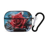 Red Rose in Water Case Cover with Keychain Shockproof Hard Shell Protective Case for 2nd/1st Generation Case for Women Men Bluetooth Earbuds Case
