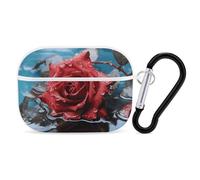 Red Rose in Water Case Cover with Keychain Shockproof Hard Shell Protective Case for 2nd/1st Generation Case for Women Men Bluetooth Earbuds Case