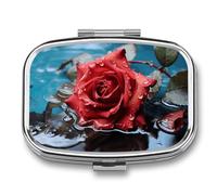 Red Rose in Water Pill Box for Pocket Square Pill Box 2 Compartment Decorative Portable Travel Pill Holder Tablet Vitamin Organizer Mini Pill Case