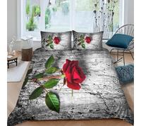 Red Rose Junior Duvet Cover Sets Vintage Style Bedding Set 3D Print Quilt Cover 120x150 cm Soft Microfiber Lightweight with Zipper Closure and 2 Pillowcases e-920