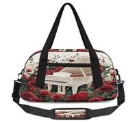 Red Rose Kids Overnight Duffle Bags Boys Girls Teen White Piano Music Sports Gym Bag for Weekender Travel Gymnastics Dance Ballet