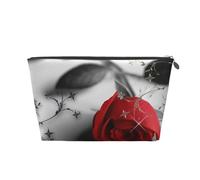 Red Rose Leather Travel Cosmetic Bag Portable Toiletry Bag Organizer Bag Travel Makeup Bag for Women/Men