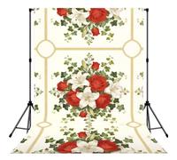 Red Rose & Lily Bouquet Art Print Photography Backdrop - 152 Ã- 213 cm Portable Backdrop Curtains for Photo Shoot Backdrop for Home Party Use
