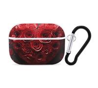 Red Rose Love Heart Airpod Pro Case AirPods 2 Case for Women Hard Shell Protective Cover with Carabiner Keychain Compatible with AirPods Case 2nd 1st Generation, Front LED Visible White