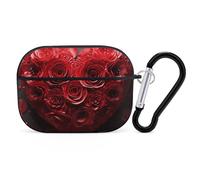 Red Rose Love Heart Airpod Pro Case AirPods 2 Case for Women Hard Shell Protective Cover with Carabiner Keychain Compatible with AirPods Case 2nd 1st Generation, Front LED Visible Black