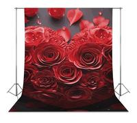 Red Rose Love Heart Backdrop Background for Photography High Density Polyester Fabric Background Banner Seamless Photo Booth Prop Backdrop 56"x98" for Birthday Party Decor Photoshoot Banner Props
