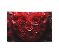 Red Rose Love Heart Banner Party Decor Flag Photography Backdrop Banner Signs with Hanging Ropes Background Banners for Wall Signs Party Decor Flag Photo Props 71 x 47 Inch