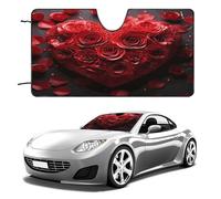 Red Rose Love Heart Car Windshield Sun Shade - Reflector Sunshade Offers Ultimate Protection for Car Interior, Cool Reflective Sun Blocker Fits Small Sedans, Mini SUVs 55"x30"