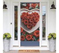 Red Rose Love Heart Door Banners for Front Doors, Spring Summer Decorative Door Cover Welcome Porch Banner Decoration Hanging Wall Background for Party Supplies Indoor Outdoor Home Decor