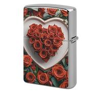 Red Rose Love Heart Lighter Case Pouch Double-Sided Metal Lighter Sleeve Scratch & Drop Resistant Lighters Protector Fits Standard Kerosene Lighters Pocket Protective Cover for Camping Party